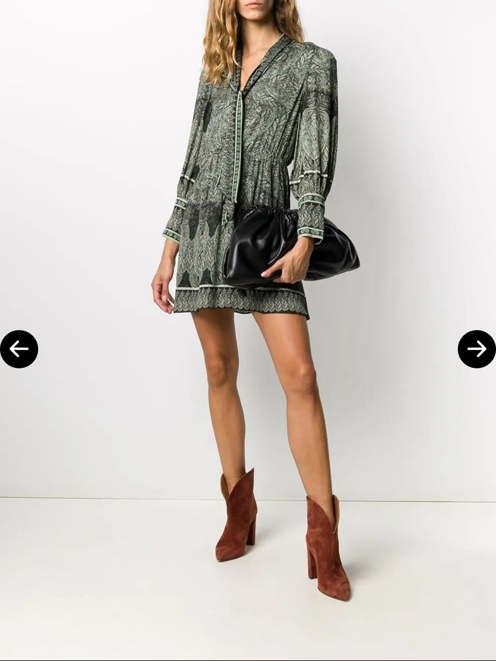 Alice & Olivia Tanisha long sleeve tie neck mini dress green paisley sz 14 - Picture 4 of 16